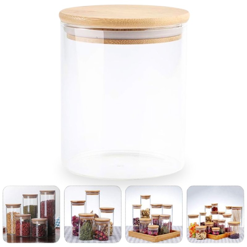 Pote de vidro com tampa de bambu 300 ml